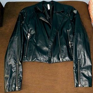 Three faux leather pants suit. Size medium tops and S, M and size 28 pants